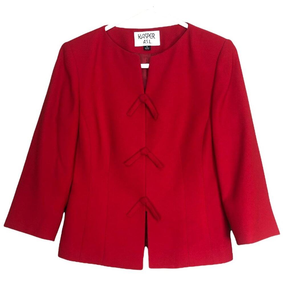 Vintage 90's Bright red Kasper ASL Career Collarless blazer Size 4